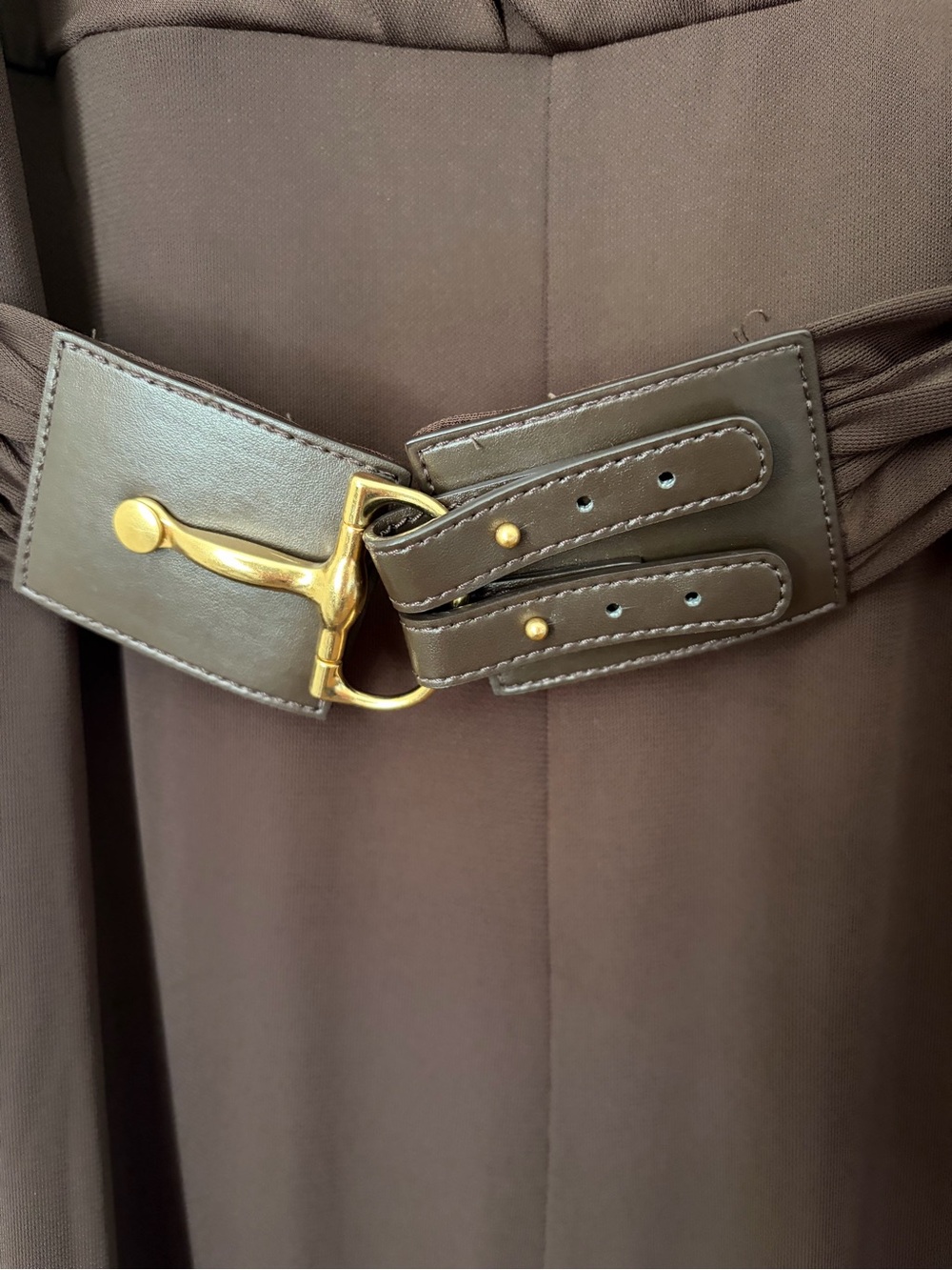 Ralph Lauren Horsebit Belted Surplice Jersey Jumpsuit Chocolate Brown Sz 10 - Picture 7 of 12